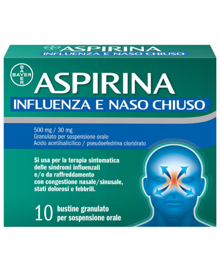 Aspirina Influenza e Naso Chiuso Antidolorifico Decongestionante contro Sintomi Influenzali 10 Buste