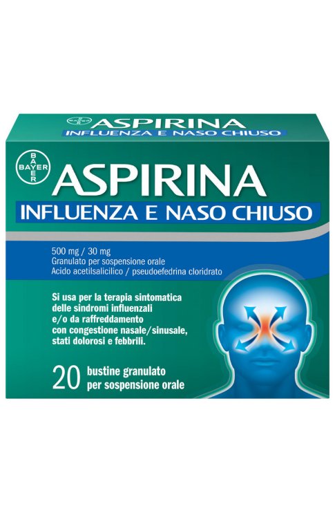 Aspirina Influenza e Naso Chiuso Antidolorifico Decongestionante contro Sintomi Influenzali 20 Buste