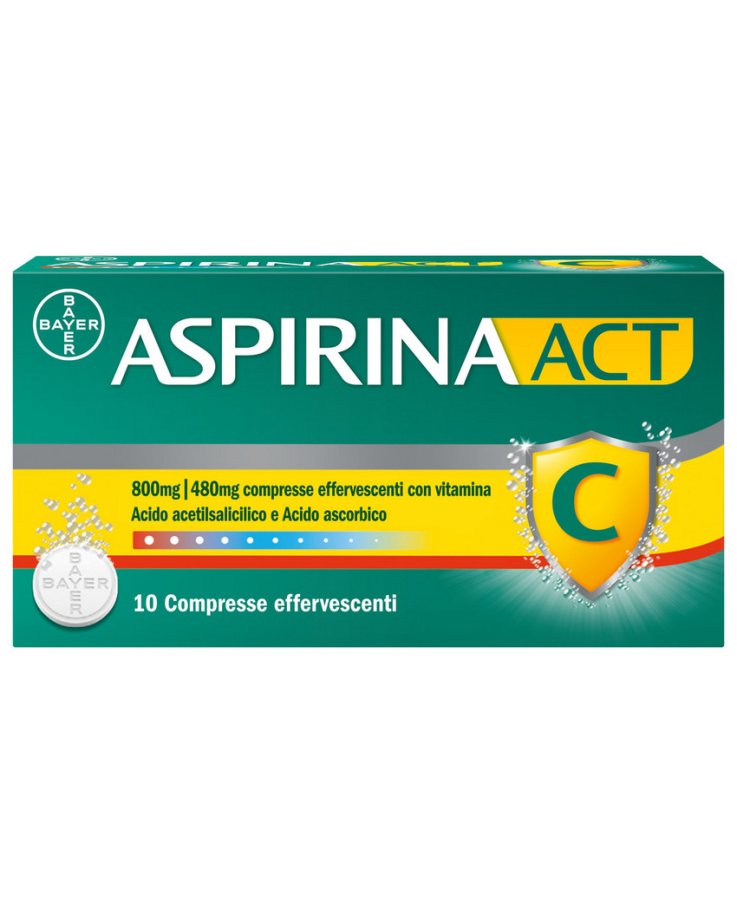 AspirinaACT C antinfiammatorio e antidolorifico per Febbre e  Influenza con Vitamina C 10 Compresse Effervescenti