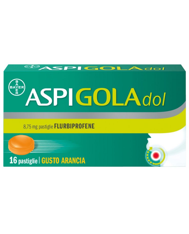 Aspi Gola Dol Caramelle Gola Antinfiammatorio per Mal di gola, 16 pastiglie Senza Zucchero Arancia