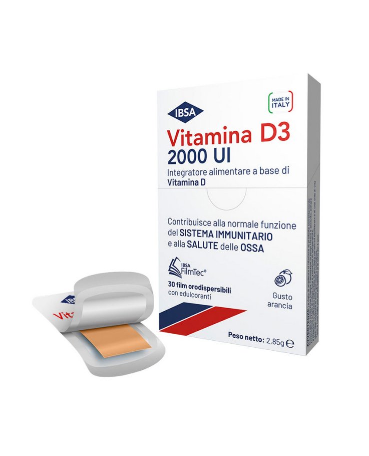 Vitamina D3 Ibsa 2000 Ui Integratore per sistema immunitario e ossa 30 Film Orodispersibili IBSA