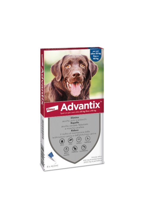 Advantix Spot On 4 Pipette da 4.0ml per Cani da 25 a 40 Kg