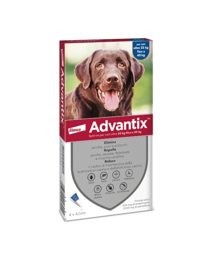 Advantix Spot On 4 Pipette da 4.0ml per Cani da 25 a 40 Kg