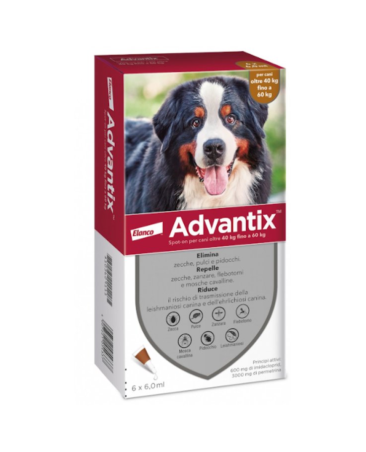 Advantix Spot On Per Cani Da 40kg a 60kg 6 Pipette Da 6ml