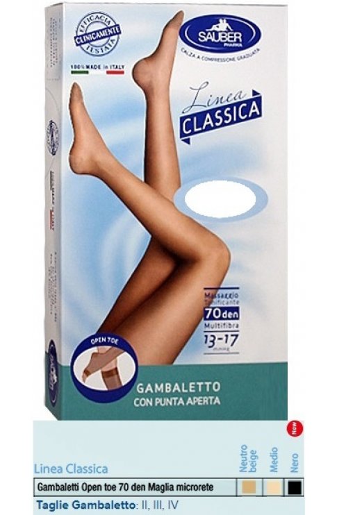 Sauber Gambaletto Open Toe Maglia Microrete 70 Den Colore Nero Taglia 3 Linea Classica