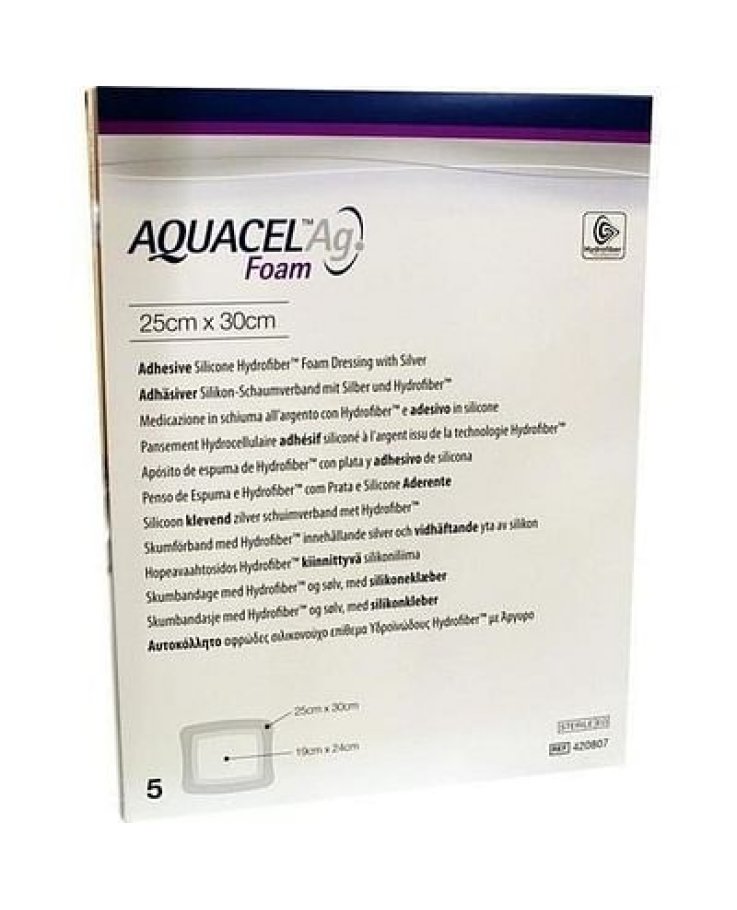 Medicazione Sterile In Schiuma Di Poliuretano Idrocellulareaquacel Ag Foam Adesiva 25x30 Cm 5 Pezzi