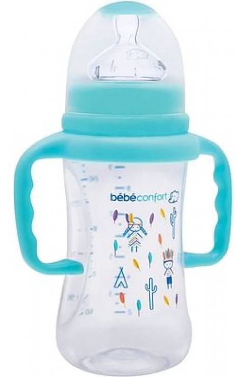 Bebe Confort Biberon Polipropilene 270 Ml Con Manici Tettarella Maternity Silicone Misura 2 Azzurro