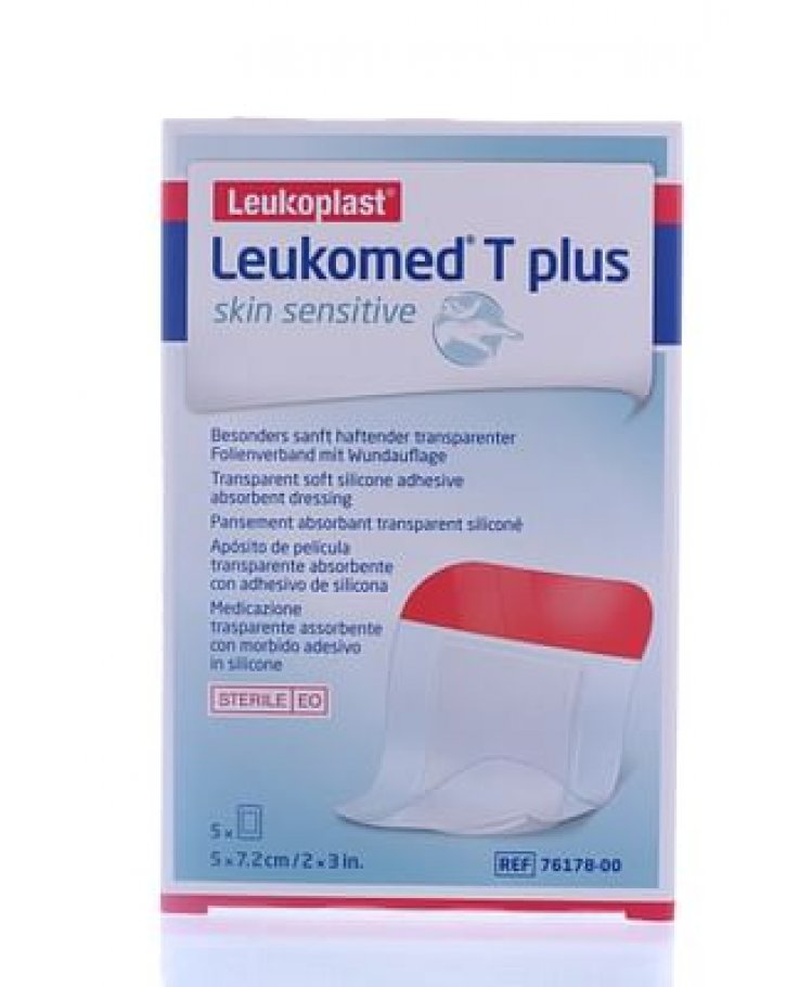 Leukomed T Plus Skin Sensitive Medicazione Post Operatoria Trasparente Impermeabile Con Massa Adesiva Al Silicone 5x7,2cm 5 Pezzi