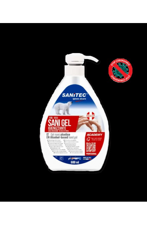 Gel Igienizzante Mani Alcolico 70% Pronto All'uso Sani Gel Sanitec 600 Ml Uso Professionale