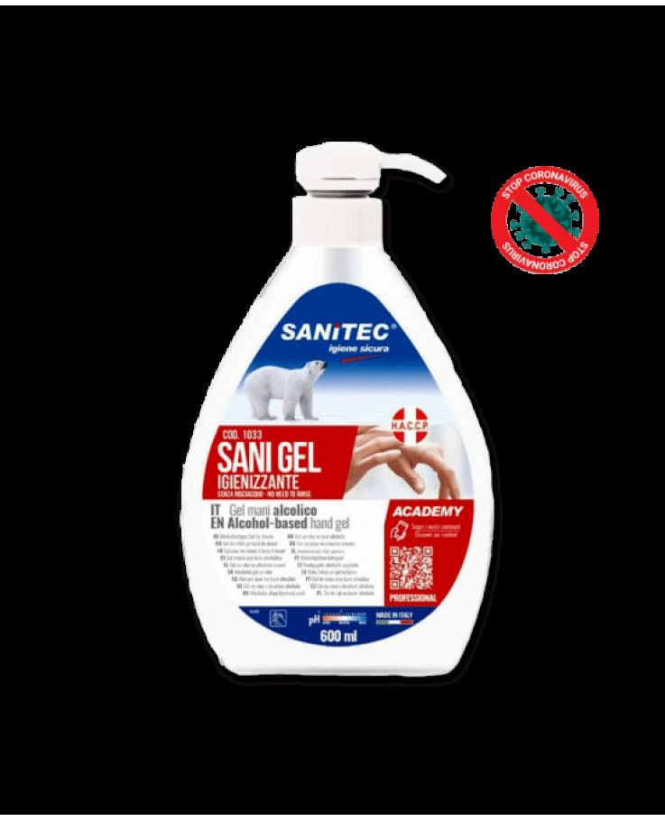 Gel Igienizzante Mani Alcolico 70% Pronto All'uso Sani Gel Sanitec 600 Ml Uso Professionale