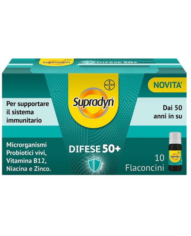 Supradyn Difese 50+ Integratore Probiotici, Vitamina B12, Zinco e Niacina per le Difese Immunitarie, 10 Flaconcini