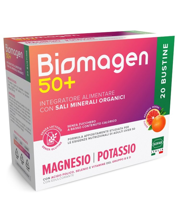 Biomagen 50+ Magnesio e Potassio Senza Zuccheri 20 Bustine