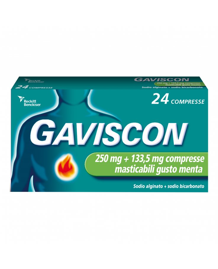GAVISCON 24 CPR MENTA - 250MG + 133,5 MG contro bruciore di stomaco e trattamento del reflusso gastroesofageo