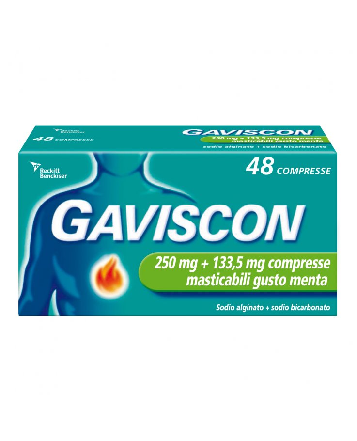 GAVISCON 48 CPR MENTA - 250MG + 133,5MG contro bruciore di stomaco e trattamento del reflusso gastroesofageo