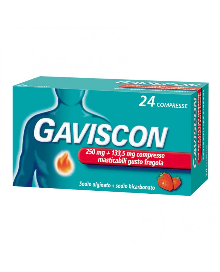 GAVISCON 24 CPR FRAGOLA - 250MG +133,5 MG contro bruciore di stomaco e trattamento del reflusso gastroesofageo