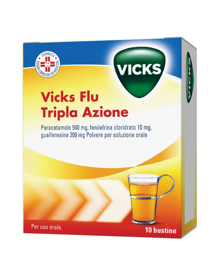 Vicks Flu Tripla Azione Paracetamolo Polvere 10 Bustine