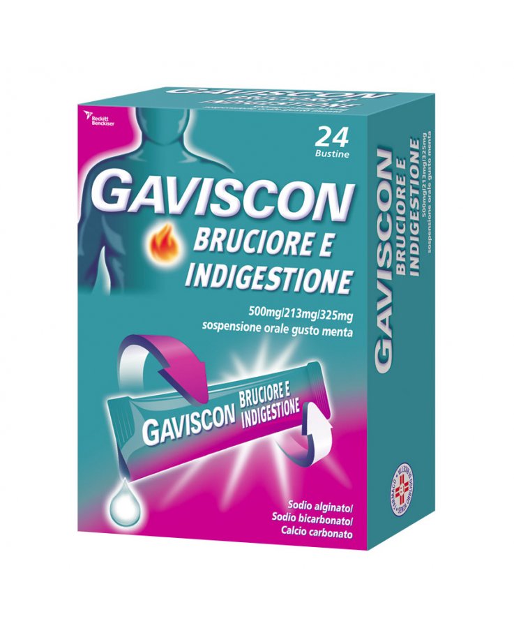 Gaviscon Bruciore e Indigestione 24 Bustine 10ML contro sintomi del reflusso gastroesofageo, indigestione, bruciore e acidità di stomaco