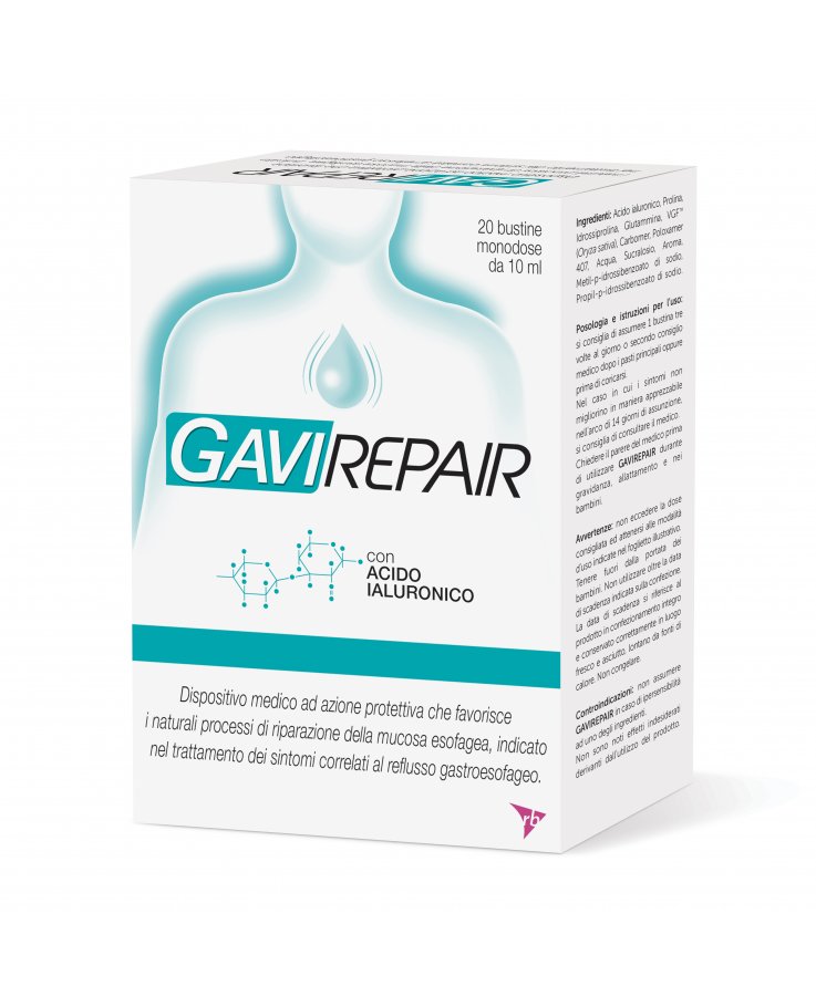 GAVIREPAIR 20 BUSTE 10 MG riduzione dei sintomi correlati al reflusso favorendo la riparazione della mucosa esofagea